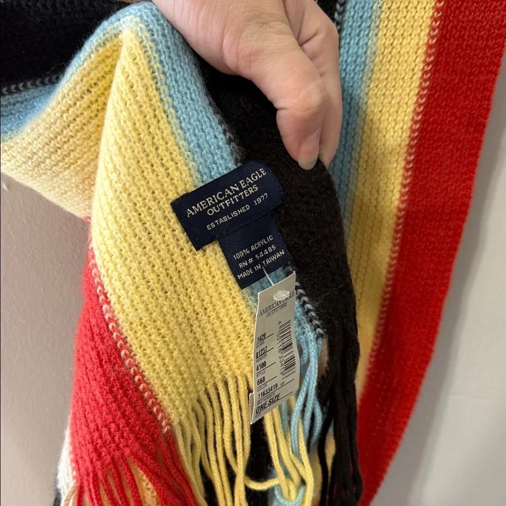 American Eagle Multicolor Striped Knit Fringe Scarf NWT